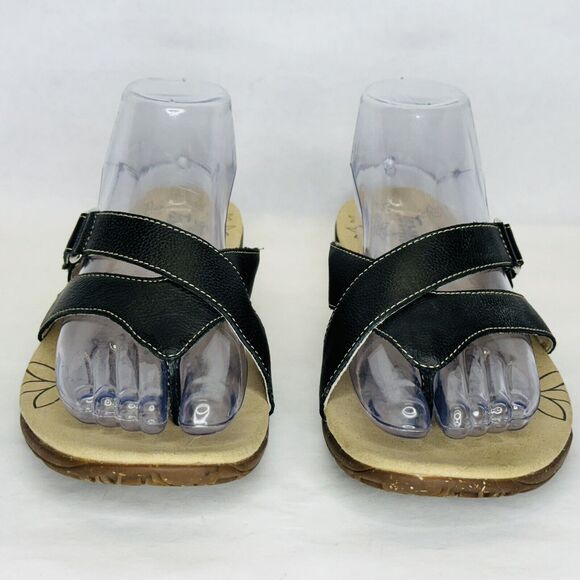 Tara M Emily Womens Sandals Shoes Size 10 Black Leather Adjustable Strap Slip On - Picture 4 of 11